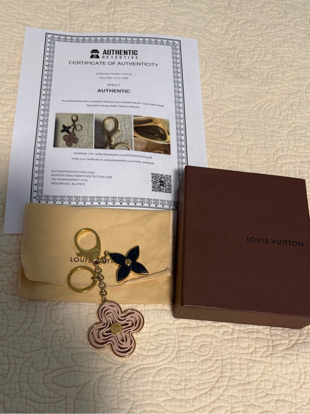 Louis Vuitton Authentic Pink & Teal Fleur Key Charm! Dust bag and Box included!